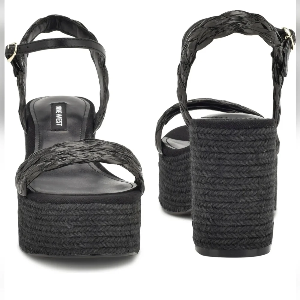 New w/Box Nine West Rivva 3 Rafia Braided Strap Espadrille Platform Wedge Sandal